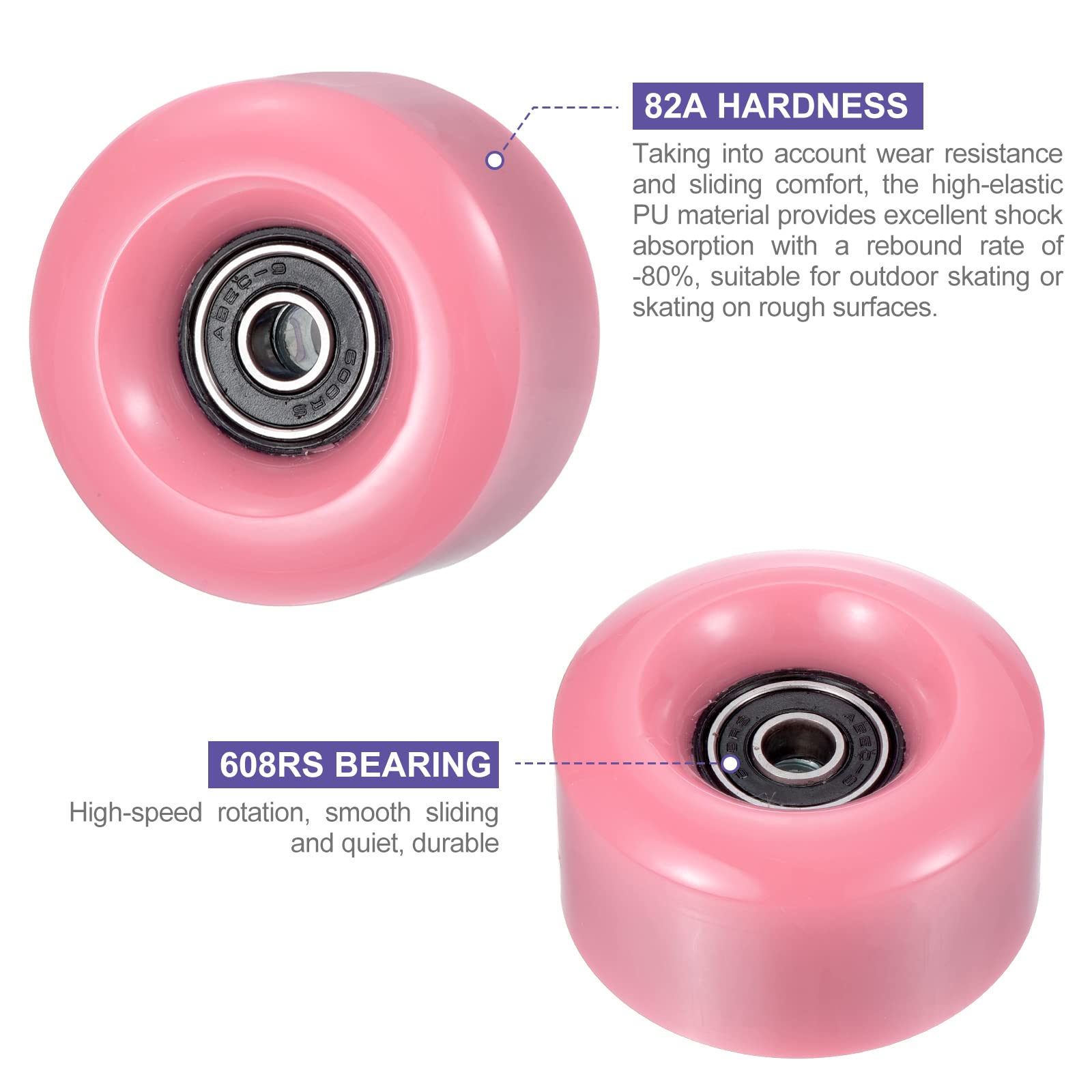 PATIKIL 8 Pack Roller Skate Wheels Outdoor 58mmx32mm Quad Roller Skate Wheels with ABEC-9 Bearing, 82A PU Roller Wheels & 2 Toe Stoppers for Double Row Skate Skateboard Indoor, Pink