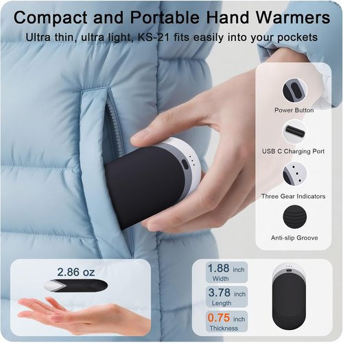 Karecel Rechargeable Hand Warmers - 6000mAh Double-Sided Heat | Portable & Slim Design for Men & Women