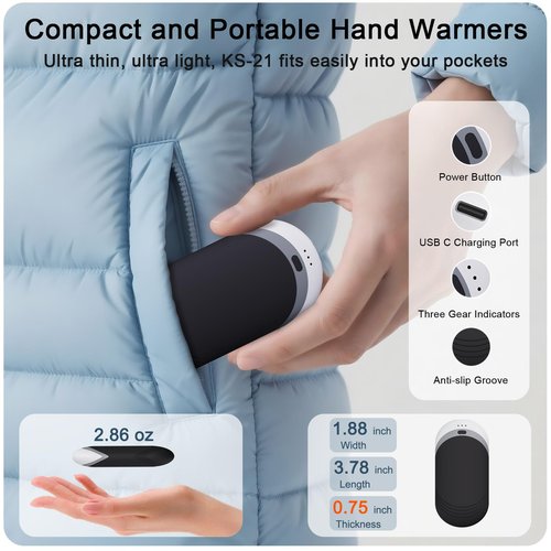 Karecel Thermally Conductive Silicone Rechargeable Hand Warmers 2 Pack, 6000mAh Double-Sided Heat AI Electric Hand Warmer, Portable Pocket Handwarmer, Fits in Gloves, Slim, Shockproof, Women Men Gifts