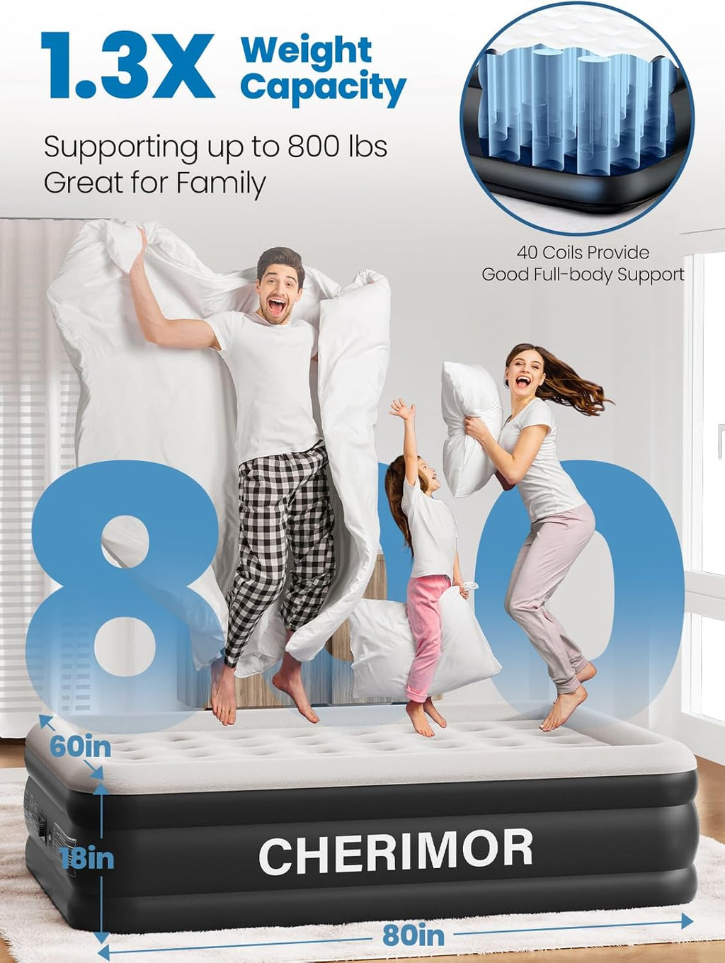 Queen Air Mattress - Built-In Pump & 18" Raised Comfort | Leak-Proof Design Supports 800 lbs