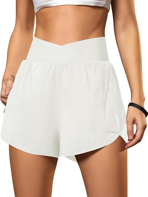 Blooming Jelly Women's High Waisted Workout Shorts - Athletic Running Design with Zipper Pockets