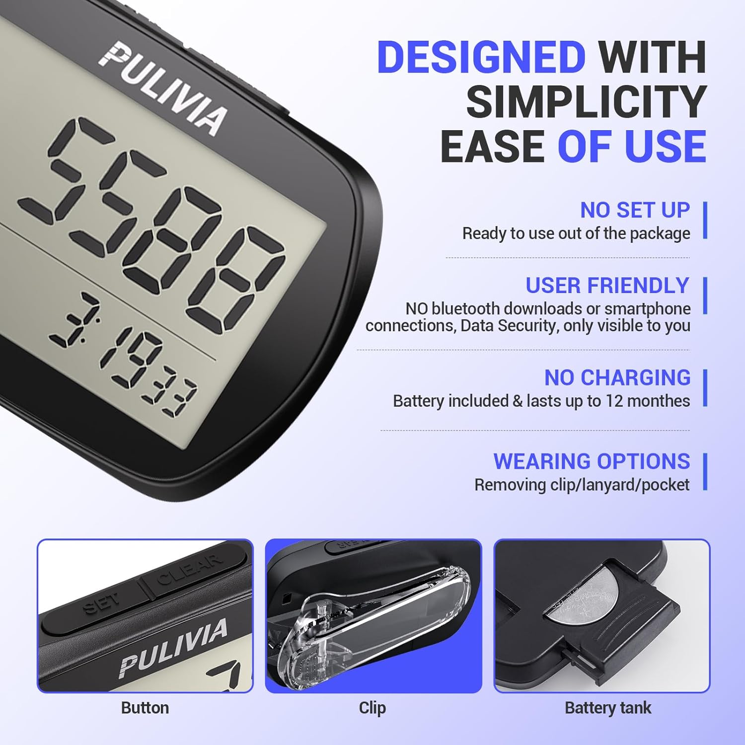 Skiennix Pedometer - 3D Step Counter with Clock | Accurate & Portable Walking Tracker
