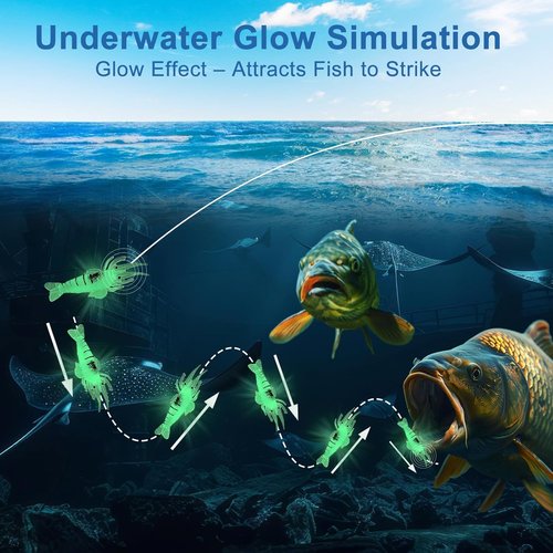 Keenjorika Glow In The Dark Shrimp Lure - Realistic Night Fishing Bait | Pre-Rigged Hook, 1.8" for Bass, Trout, Crappie, Redfish