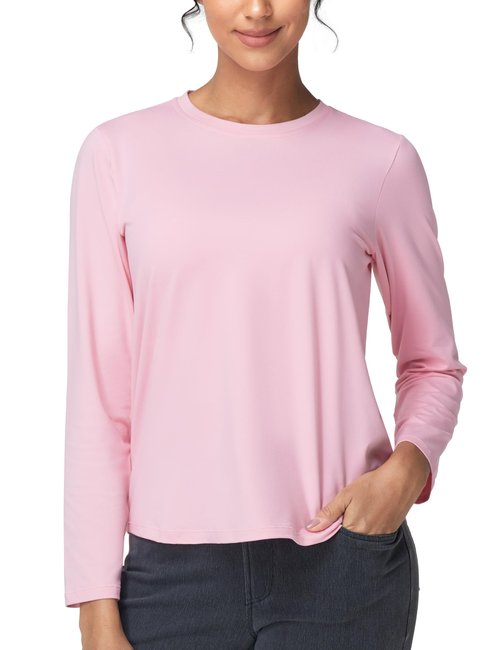THE GYM PEOPLE Women's Long Sleeve Soft Workout Shirts Basic Crewneck UPF 50+ Sun Lightweight Fall Athletic Running Tops Pink