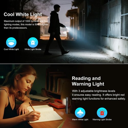 5-in-1 Rechargeable EDC Flat Flashlight, 1000 Lumens Pocket Torch with White LED, Green Beam, UV, Magnetic Base & Clip, Compact Flat Flashlight for Camping, Emergency, Work with Bag LT010 (Black)