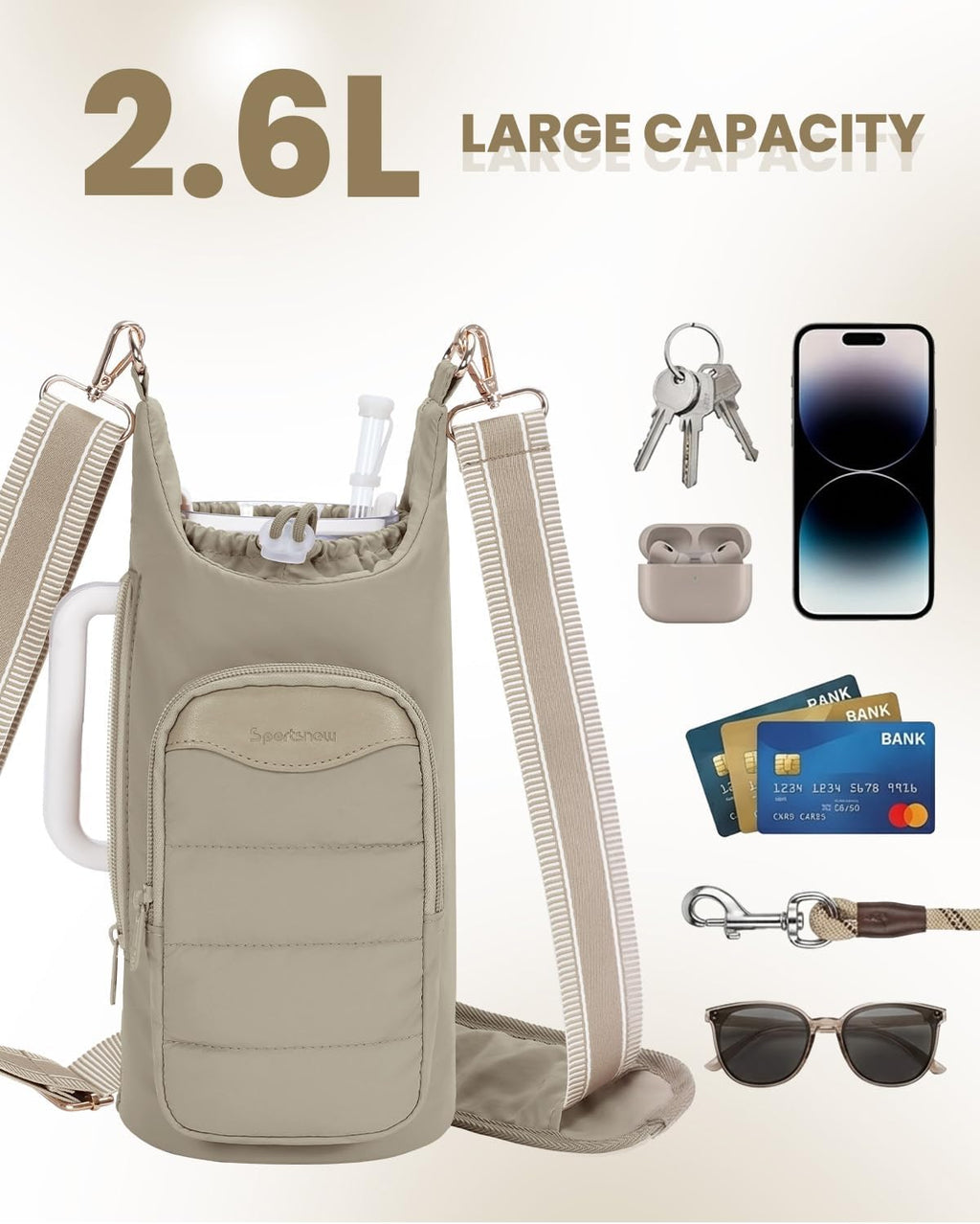 Sportsnew Water Bottle Holder - 30oz/40oz Tumbler Carrier Bag with Phone Pocket & RFID Protection