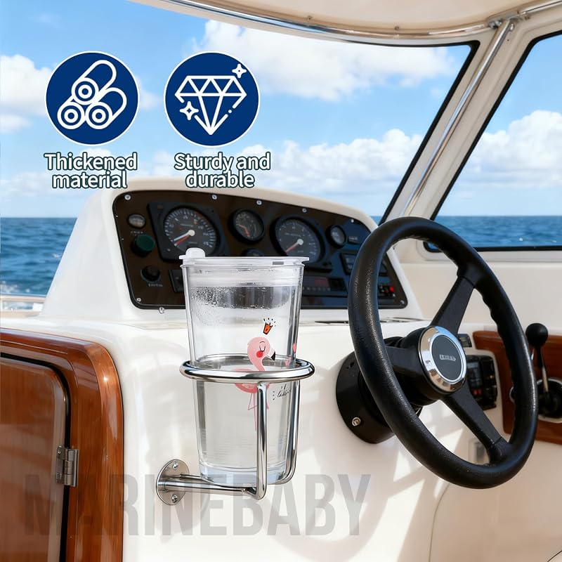 2-Pack Stainless Steel Boat Cup Holder | Ringlike Wall Mount Drink Holder for Marine Use