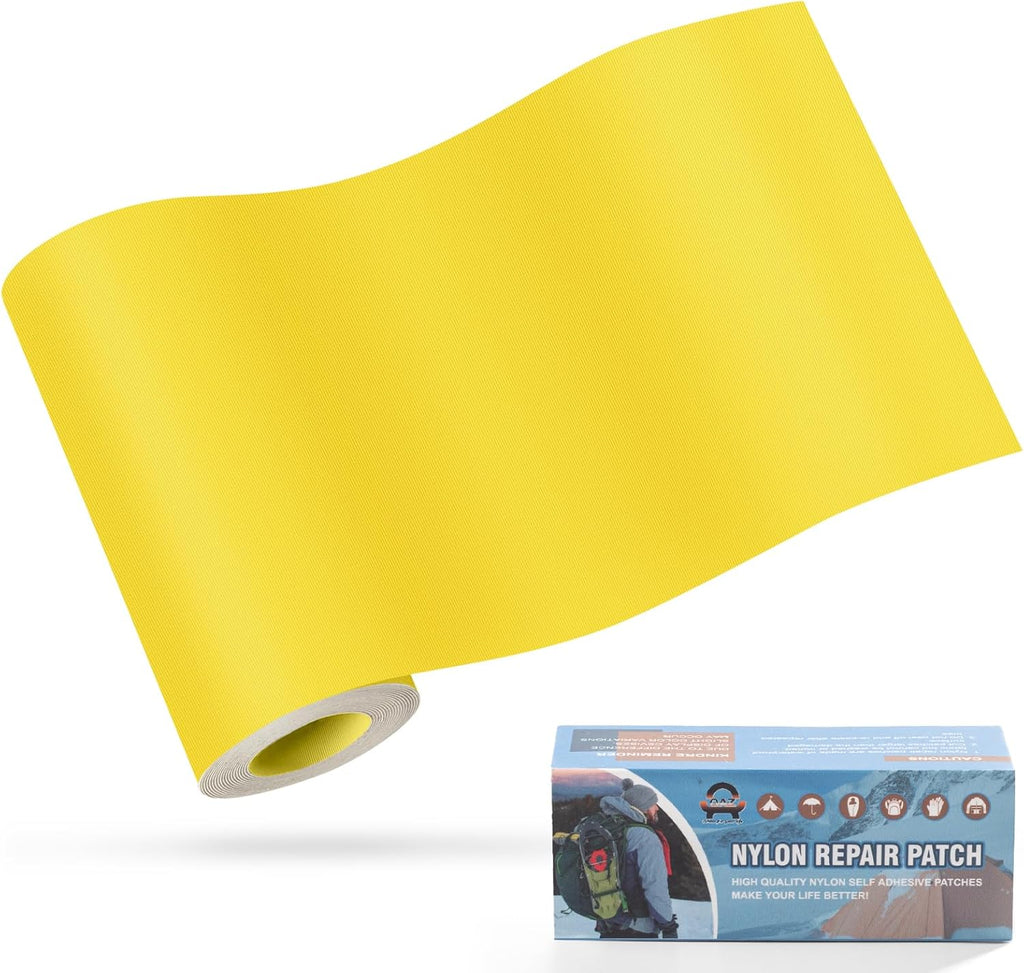 OAZ Nylon Repair Patches - Waterproof Self-Adhesive Fabric Tape for Outdoor Gear | 3.9 x 63 Inch (Yellow)