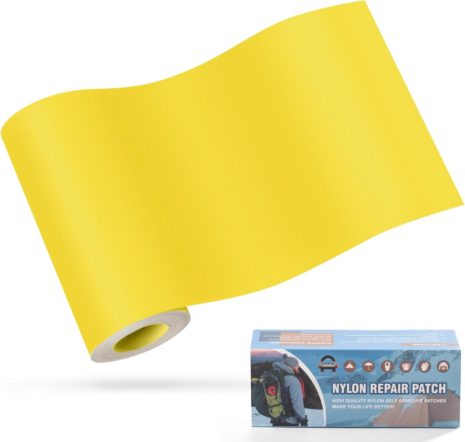 OAZ Nylon Repair Patches - Waterproof Self-Adhesive Fabric Tape for Outdoor Gear | 3.9 x 63 Inch (Yellow)