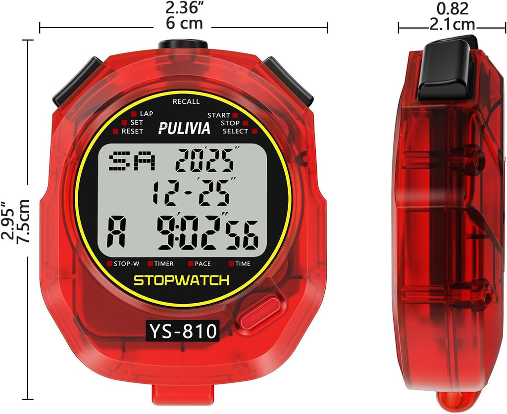Skiennix Stopwatch Timer - Digital Sports Stopwatch with 10 Splits/Laps & Large Display | Red