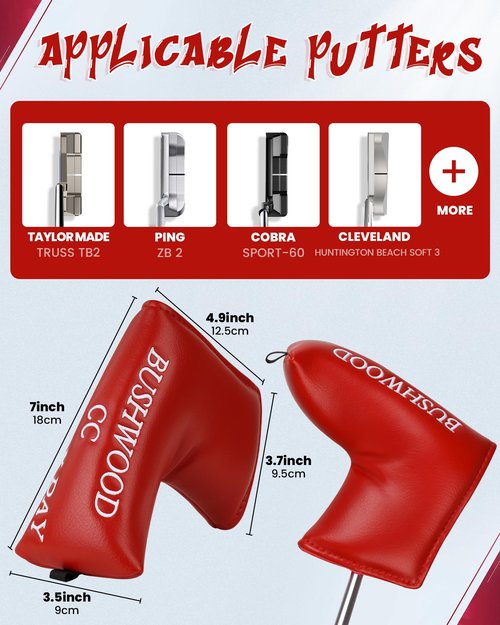 BIG TEETH Golf Blade Putter Cover Headcover Club Protector Magnetic Bar Closure Lucky Putter Cover (Red Caddyshack)