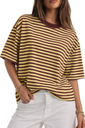 CHYRII Women's Oversized Striped T-Shirt - Casual Short Sleeve Crewneck for Summer Y2K Style