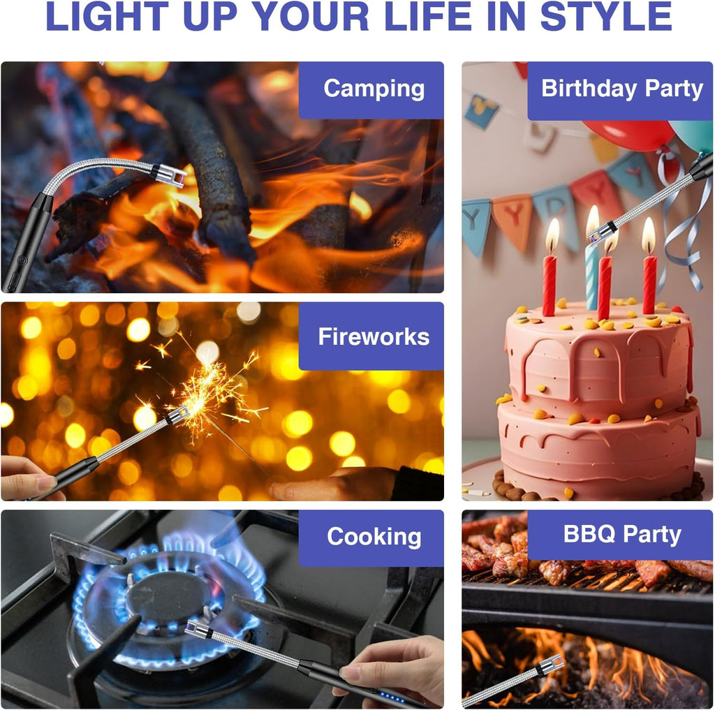 Skiennix Electric Candle Lighter - Windproof Flameless Design with 360° Flexible Neck & LED Display | 2 Pack