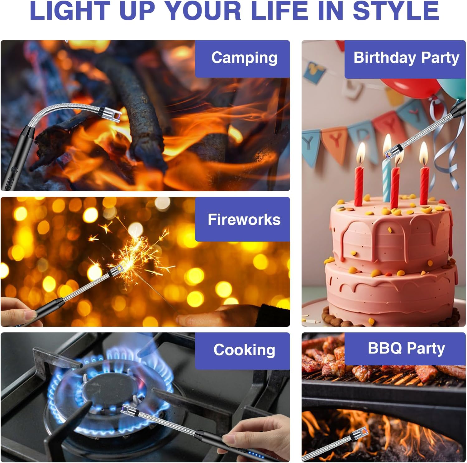 Skiennix Electric Candle Lighter - Windproof Flameless Design with 360° Flexible Neck & LED Display | 2 Pack