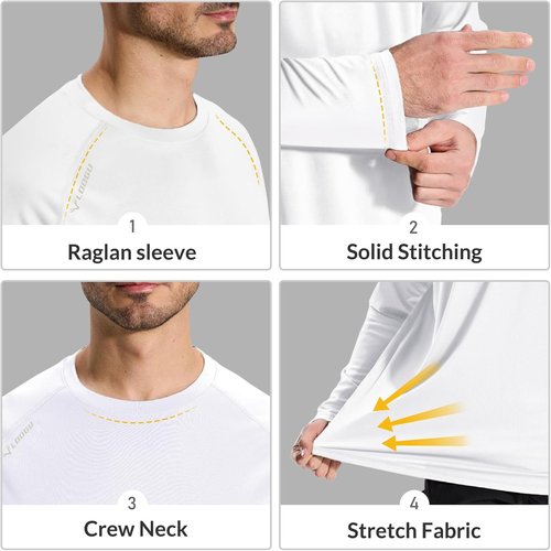 LOOGU Men's Rash Guard - UPF 50+ UV Sun Protection Lightweight Long Sleeve Shirt for Outdoor Activities | White