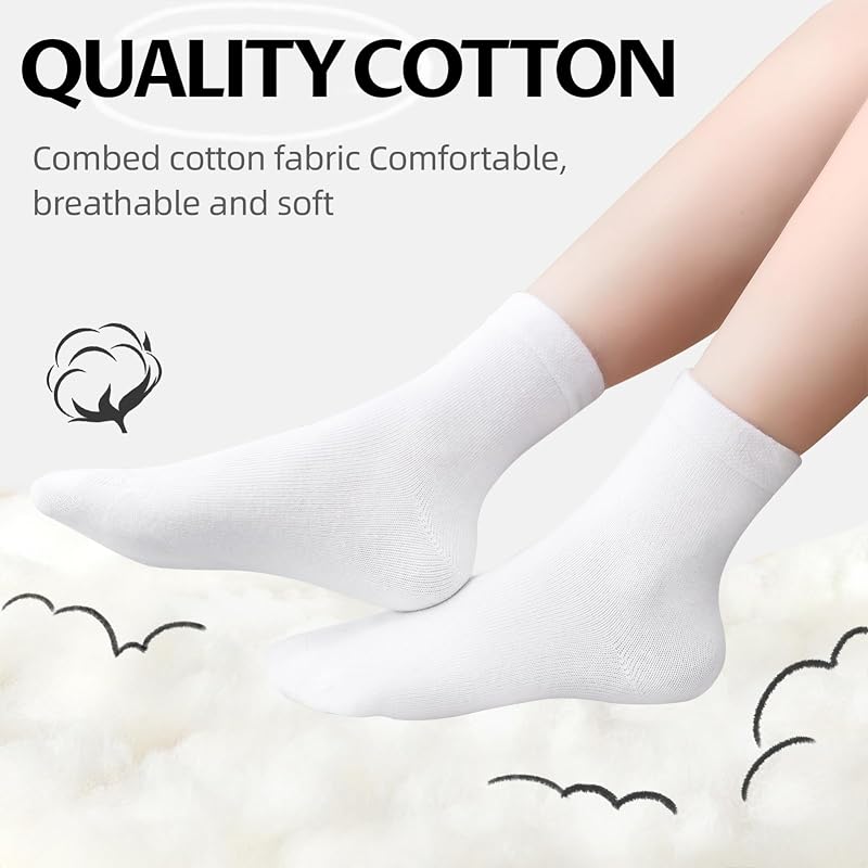 6 Pack Kids Crew Socks for School Uniforms - Soft Cotton Seamless Toe, White, Medium (A-White+Medium)
