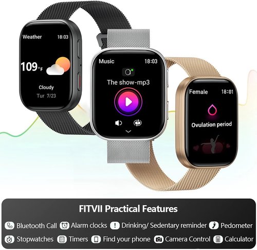FITVII Smart Watch - Health & Fitness Tracker with 24/7 Heart Rate, Blood Pressure & Sleep Monitoring | 120+ Sport Modes
