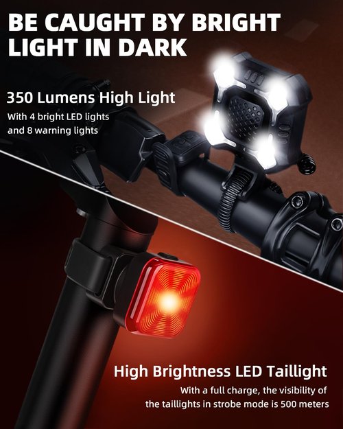 WSDCAM 140dB Bike Horn with Front and Rear Light, 2in1 Bicycle Bell Control Switch LED Light, Rechargeable Waterproof, 8+5 Modes Headlight and Tail Light Daily Commute, Adults Kids Bike Scooter Ebike
