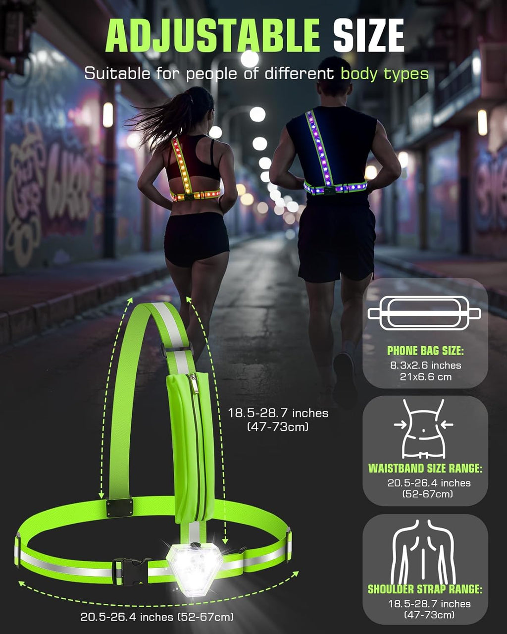 Zacro LED Reflective Vest - 500LM Rechargeable Light Up Running Gear | 5 RGB Colors, Adjustable for Men & Women