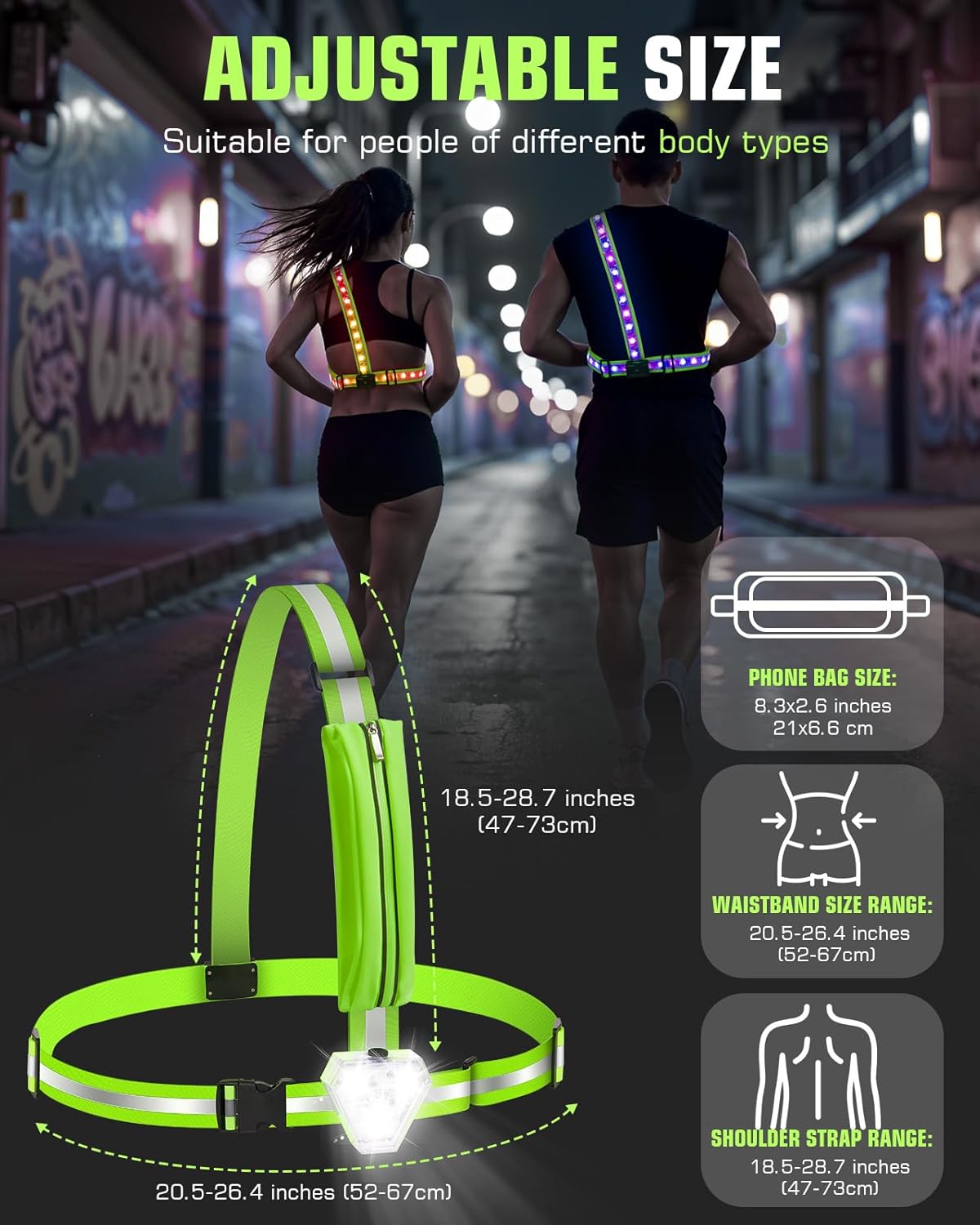 Zacro LED Reflective Vest - 500LM Rechargeable Light Up Running Gear | 5 RGB Colors, Adjustable for Men & Women