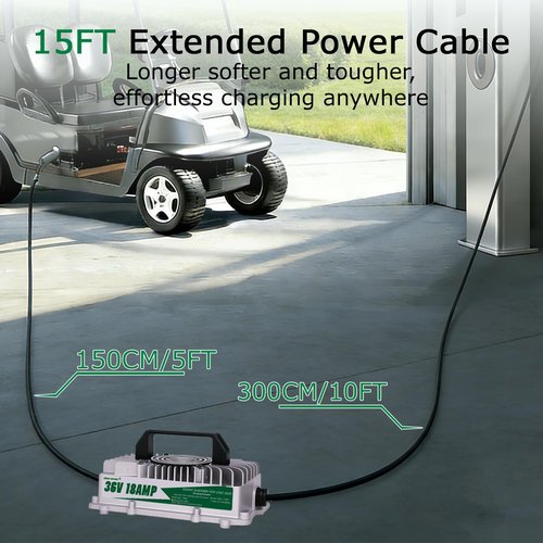 Green orange 36 Volt Golf Cart Battery Charger for EZGO TXT Golf Carts, 36V 18A Golf Cart Charger with Upgraded Extended D Style Plug, 4-6H Full Charge Trickle Charge, Lead Acid Charger