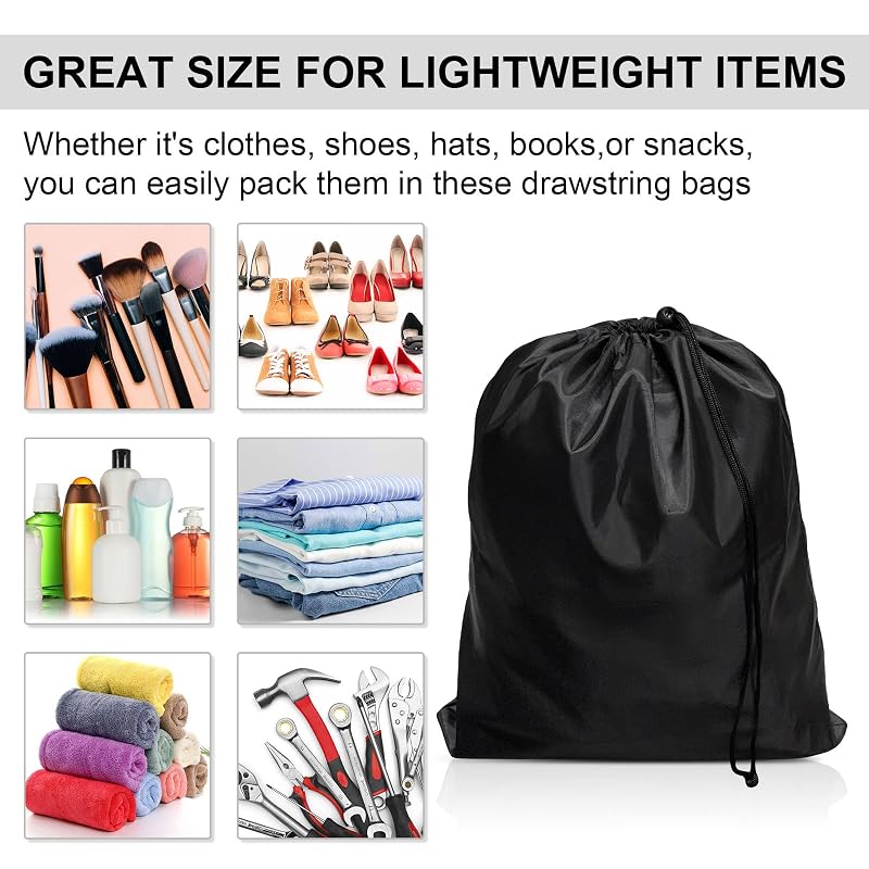 8-Pack Drawstring Bags with Toggle - Durable Nylon Cinch Sacks, Gym, Travel, Black 8 x 6 Inch