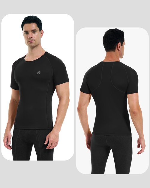 Runhit 3 Pack Short Sleeve Compression Shirts for Men Athletic Workout T Shirt Quick Dry Sports Base Layer Undershirt Top for Gym Running Black 3XL