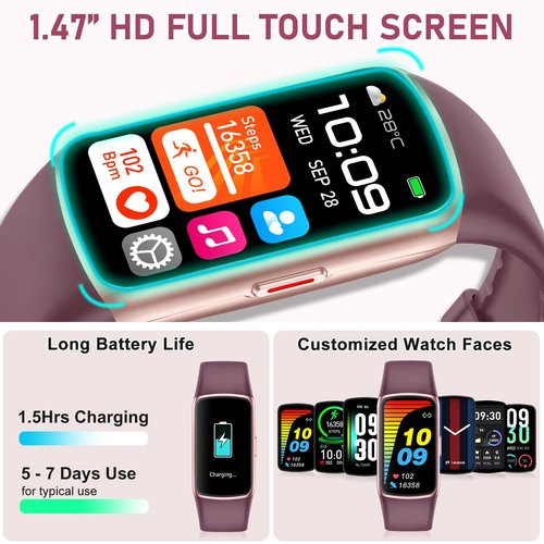 Moremore Fitness Tracker with 24/7 Heart Rate, Sleep Tracker, Step Tracker, Calorie Tracking, IP68 Waterproof Activity Tracker, Fitness Watch for Android iPhones Women Men, Bordeaux