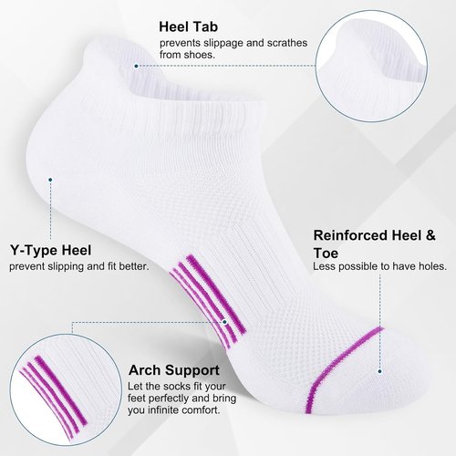 Heatuff Women's Ankle Socks - Cushioned Anti-Blister Athletic Low Cut | 7 Pairs