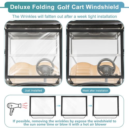 RIZINKART Golf Cart Windshield Fit for Ezgo TXT, Foldable, Portable Clear Lightweight Film PVC Golf Cart Ezgo TXT Windshield,Windproof Waterproof, Easy Installation