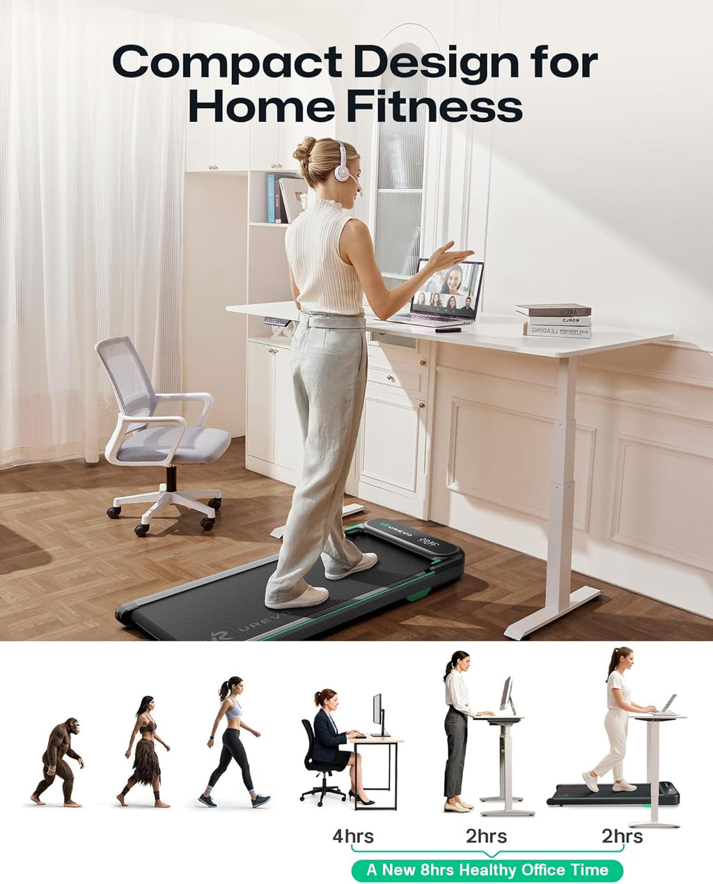 UREVO Smart Walking Pad - Quiet Under Desk Treadmill with APP & Remote | Portable Shock-Absorbing Design for Home Office Fitness