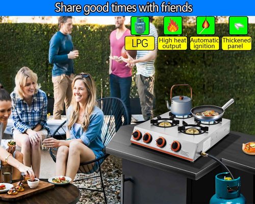 Horynar Propane Stove 4 Burner,Gas Stove Auto Ignition, 41,000 BTU Propane Burner Thickened Stainless Steel,Very Sturdy, Easy to Clean, LPG for Outdoor Cooking, RV, Emergency