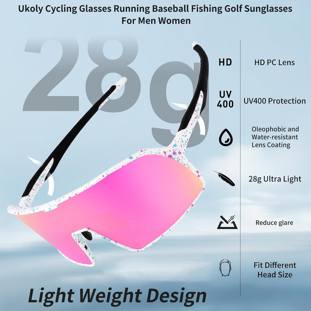 Ukoly Cycling Glasses - HD Lens Sports Sunglasses with UV400 Coating for Men & Women | 650 Size