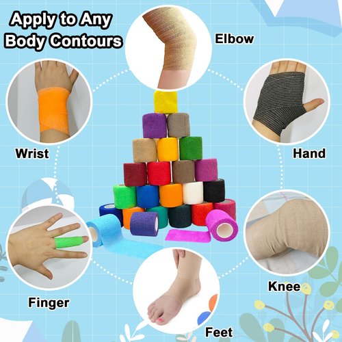 ailixinda 72 Pack Self Adhesive Bandage Wrap,2" x 5 Yards Self Adherent Wrap,Athletic Elastic Breathable Cohesive Bandage Wrap for First Aid,Sports,Wrist Ankle Swelling Sprains,Vet Wrap,24 Colors