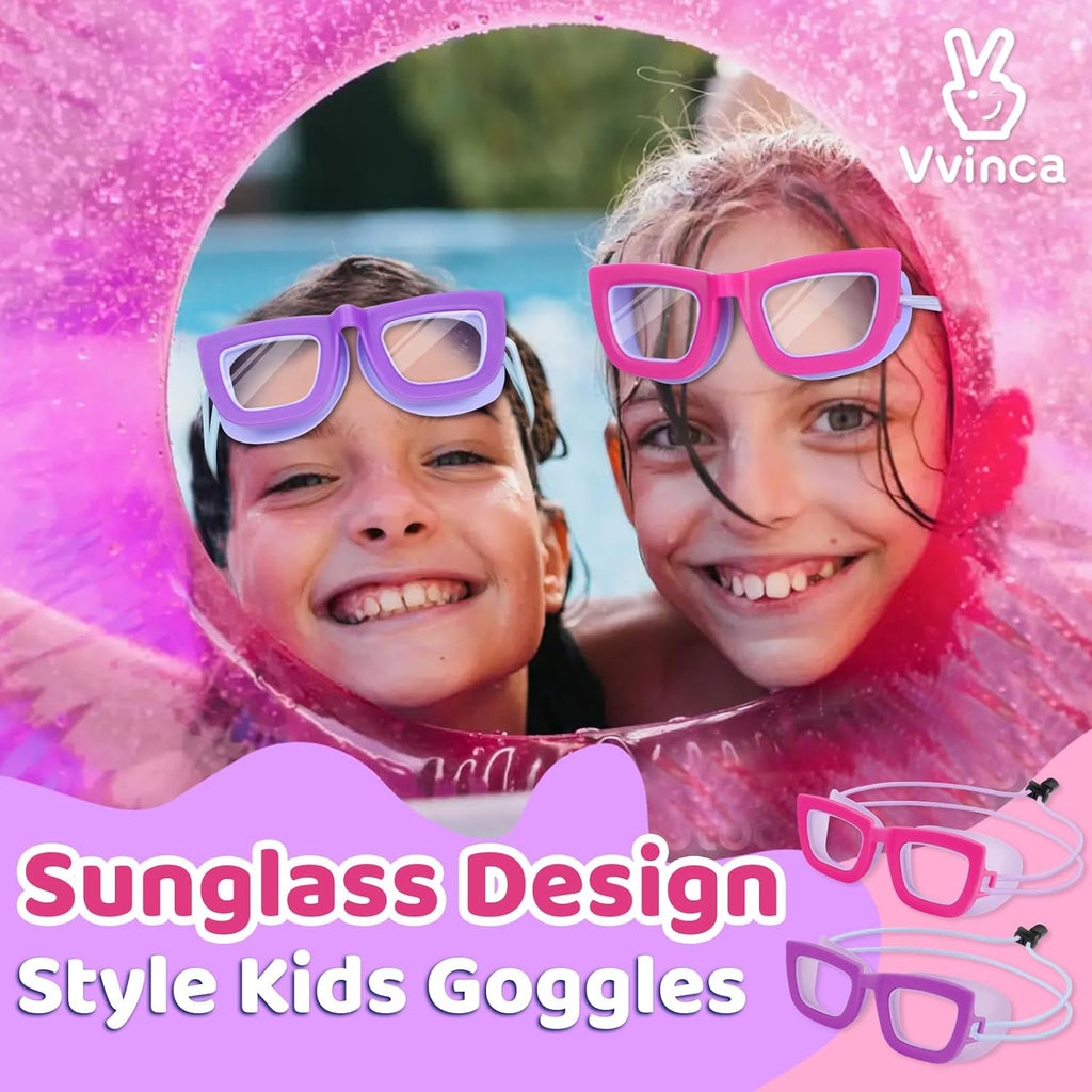 Vvinca Kids Swim Goggles - 2 Pack Anti-Fog UV Protection | Comfortable Bungee Strap for Ages 3-10