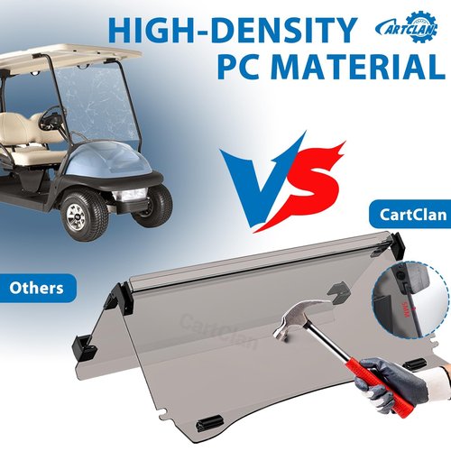 Club Car Precedent Windshield, Golf Cart Windshield with Windshield Clips Suitable for 2004-Up Club Car Precedent/Onward/Tempo Golf Cart, Club Car Tinted Windshield - Foldable/PC UV Resistant