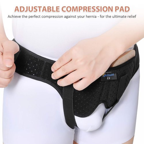 Tenbon Inguinal Hernia Belts for Men - Bilateral/Double Groin Hernia Support Pre and Post Surgery Truss for Pain Relief Recovery Adjustable Strap with 2 Removable Medical Compression Pads Comfortable & Breathable Design