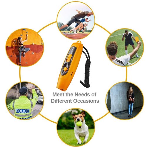 Rechargeable Bear Horn to Scare Bears, 125dB Electronic Air Horn with LED Flashlight & Compass & Thermometer, Electronic Whistle Bear Bells for Safety Hiking Camping Emergency Self Defense (Orange)