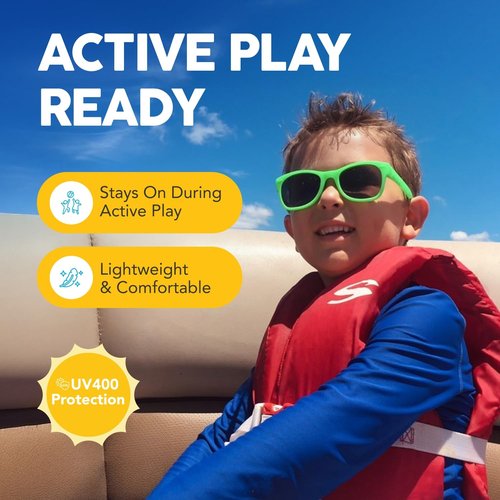 ROSHAMBO Unbreakable Red McFly Square Sunglasses - Italian Made Polarized for Toddlers 2-4 Years - BPA Free with Strap + Accessories - USA Assembled