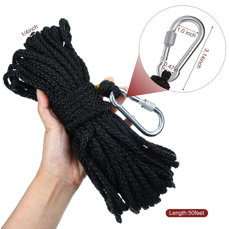 Shappy Black 15 m Floating Life Ring Rope - 1/4 in Polypropylene with Stainless Steel Hook