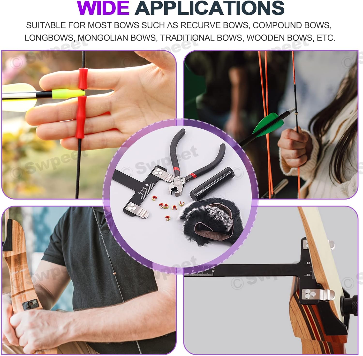 Swpeet 17-Piece Archery Bow String Tools Kit - Complete Set with Nocking Buckle, Ruler & Wax