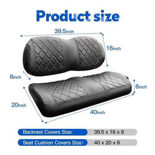 NOKINS Golf Cart Seat Covers Fit Club Car Precedent/Tempo/Onward Premium Front Seat Cushion, Golf Cart Vinyl Diamond Seat Covers, Soft/Scratch-Resistant/No Stapler Needed (Black&Black Stitching)