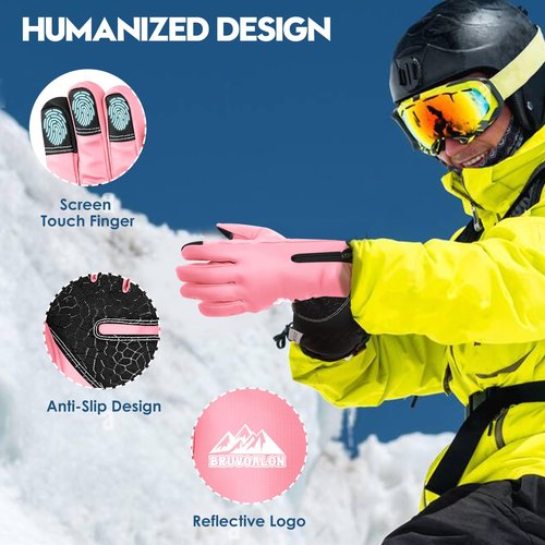 Bruvoalon Y322 Winter Gloves for Men & Women, -10℉ Touchscreen 5-Layer Thermal Insulated, Windproof Anti-Slip Ski Gloves