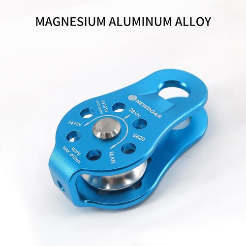 NewDoar Fixed Plate Micro Pulley,28KN CE Certified General Purpose Small Aluminum Rope Pulleys for Climbing/Aloft Work/Rappelling/Rescue Etc(28KN Blue 1pcs)