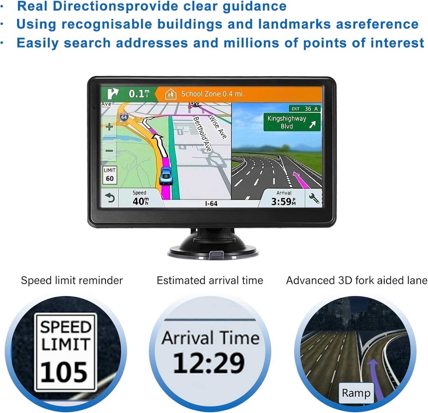 Skiennix GPS Navigation | 7-Inch Touch Screen Car GPS with Voice Guidance & Lifetime Maps