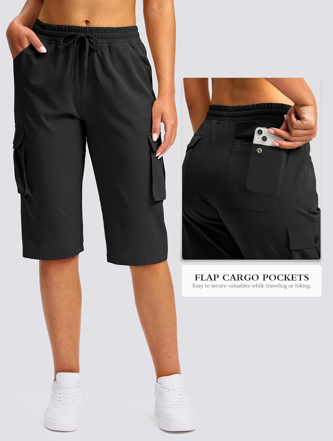 Viodia Women's Cargo Bermuda Shorts - Lightweight Knee-Length Hiking Capris for Summer Travel
