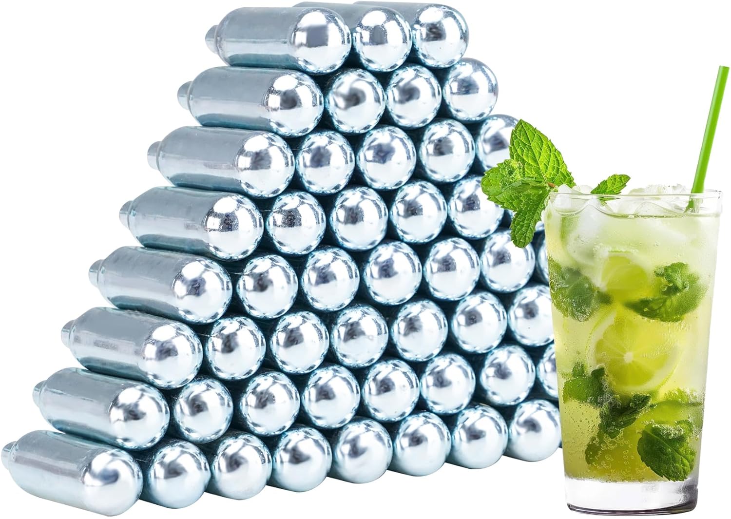 Skiennix 8g CO2 Cartridges - 50-Pack Soda Chargers for Sparkling Water Makers | Seltzer & Soda Use