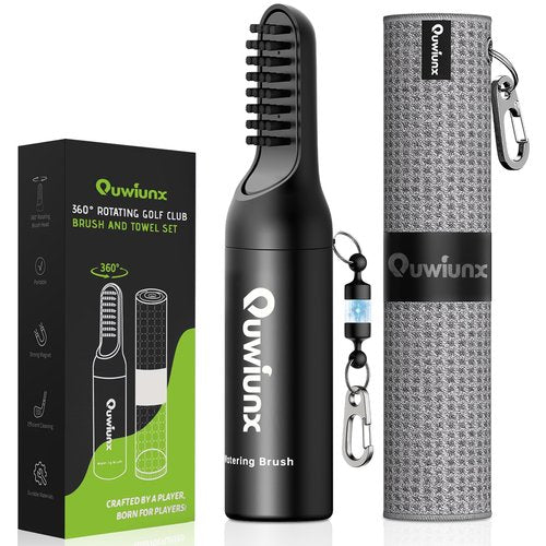 Quwiunx Golf Club Cleaner Kit with 360° Rotating Protective Cover, Strong Magnetic Golf Brush with Waffle Towel Set, Professional Golf Accessories for Men