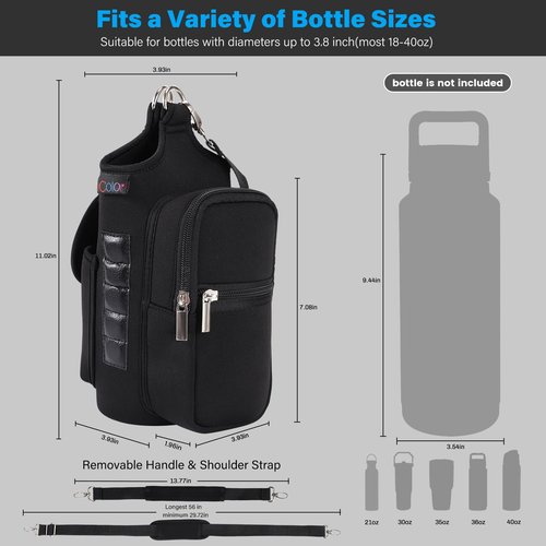 icolor Magnetic Gym Bag Water Bottle Holder with Phone Pockets & Shoulder Strap,5 Built-in Magnets Gym Bottle Pouch Carrier Sleeve,Sling Magnetic Bag Gym Accessories Organizer for Men Women