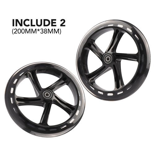 Gladeer 2-Pack 200mm Scooter Replacement Wheels - 8-Inch Wheels for Razor A5, Lascoota, Kid, Youth, Adult Kick Push Scooter (Black)